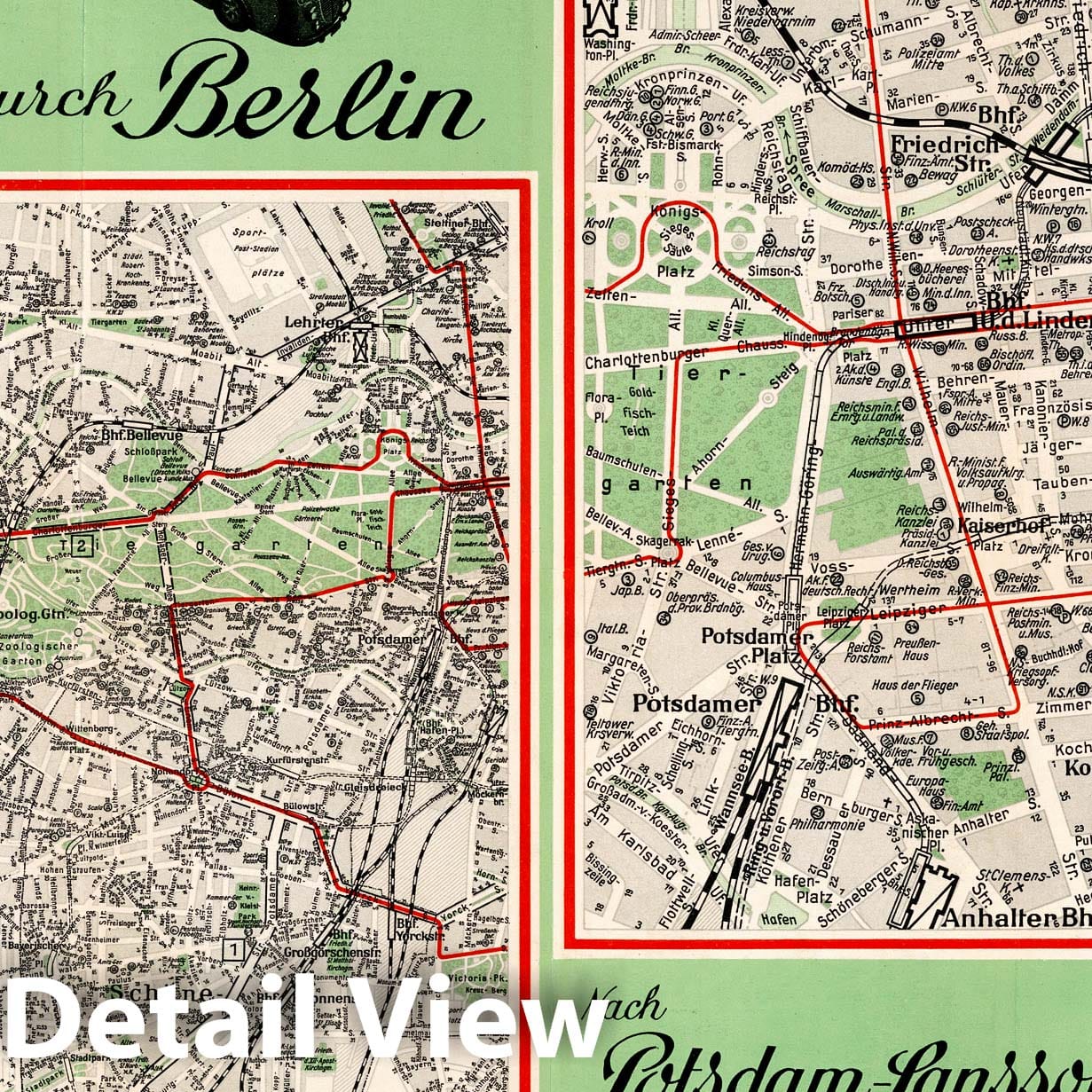 Berlin and Potsdam, Germany 1937 Pictorial Map Print