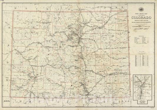Historic Map : Post route map of the state of Colorado, 1923 - Vintage Wall Art