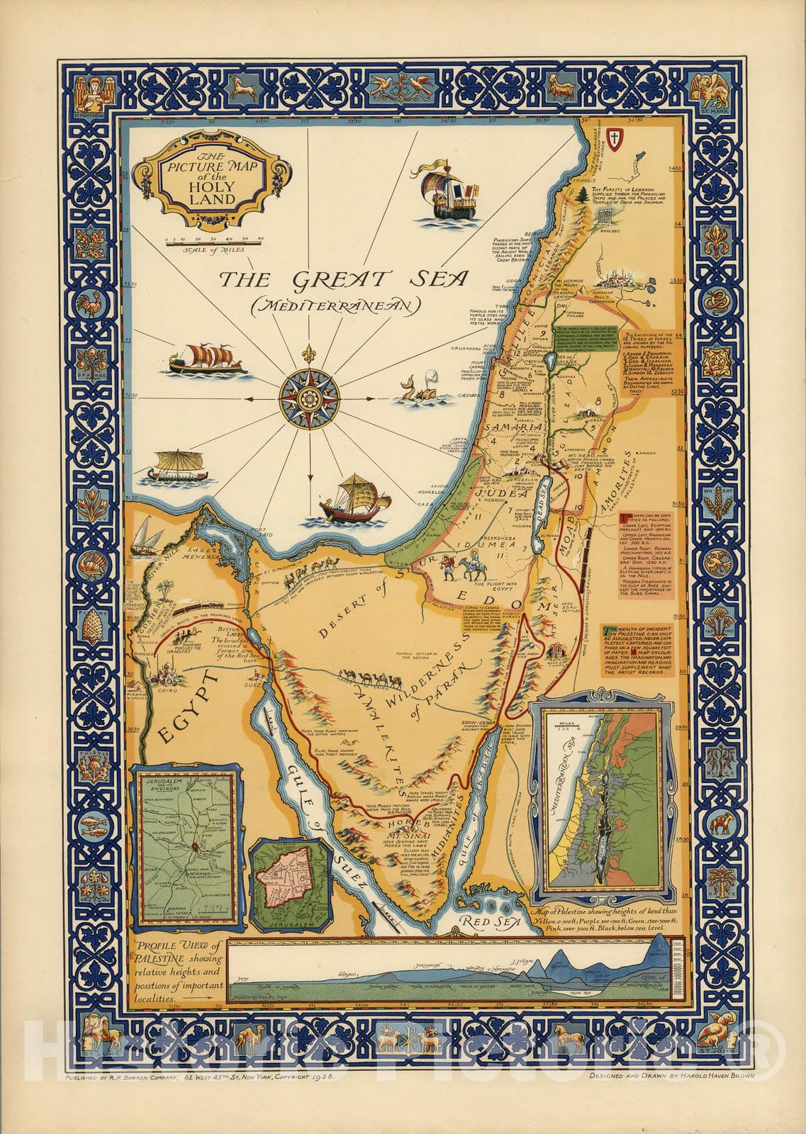 Palestine - Pictorial Map, 1928 - Historical Map Print