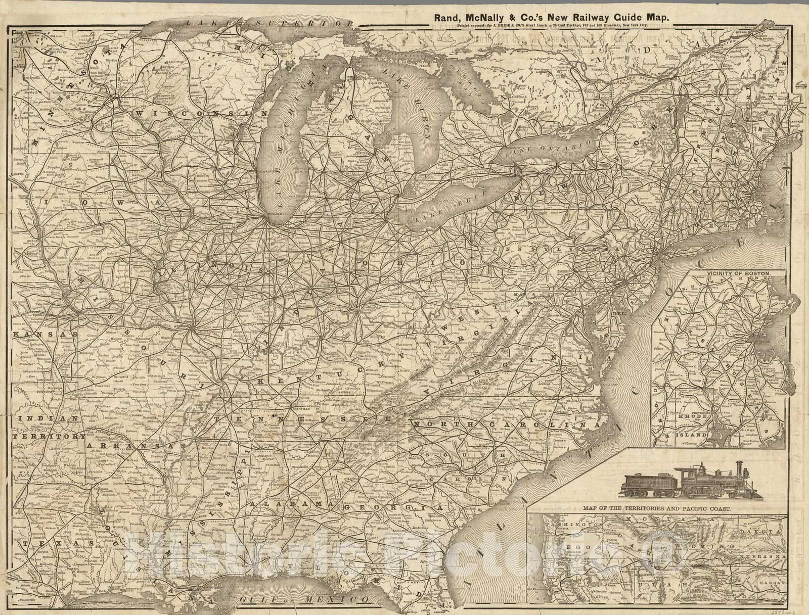 Historic Map : Rand McNally & Co.'s new railway guide map, 1873 - Vintage Wall Art