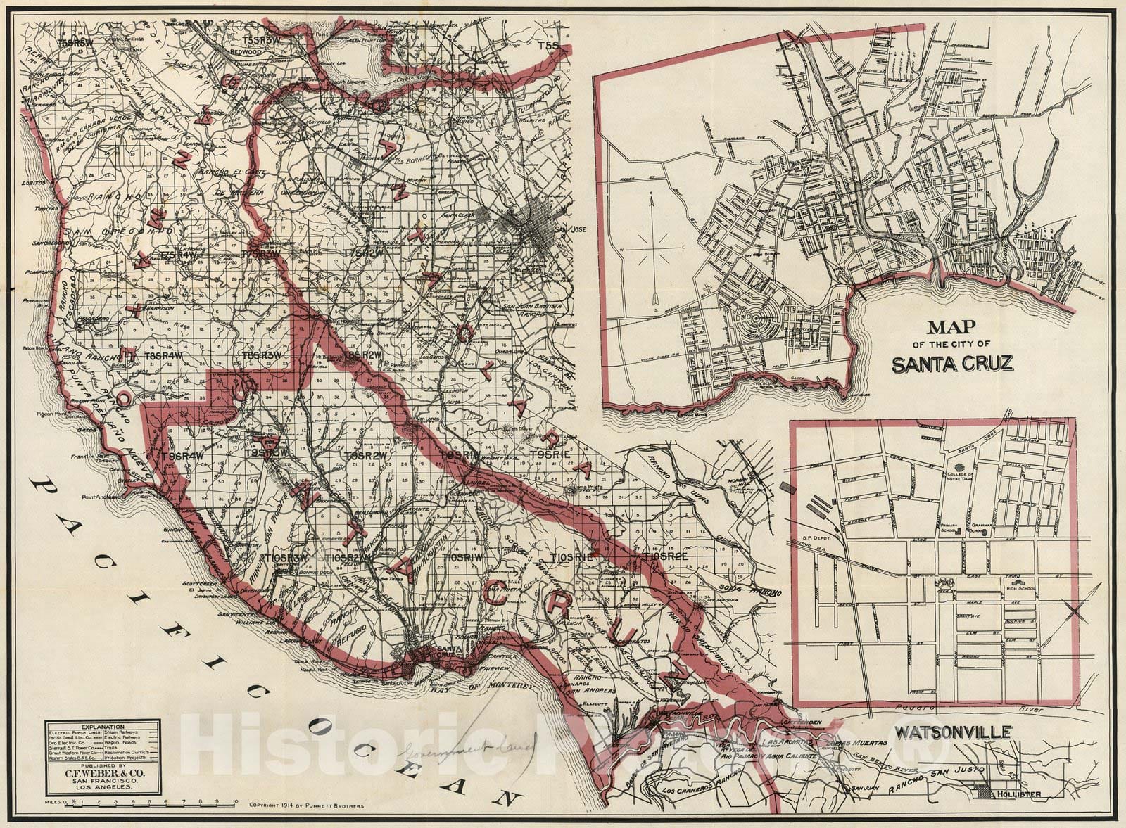 Historic Map : Weber's Map of Santa Cruz County, California, 1914 - Vintage Wall Art