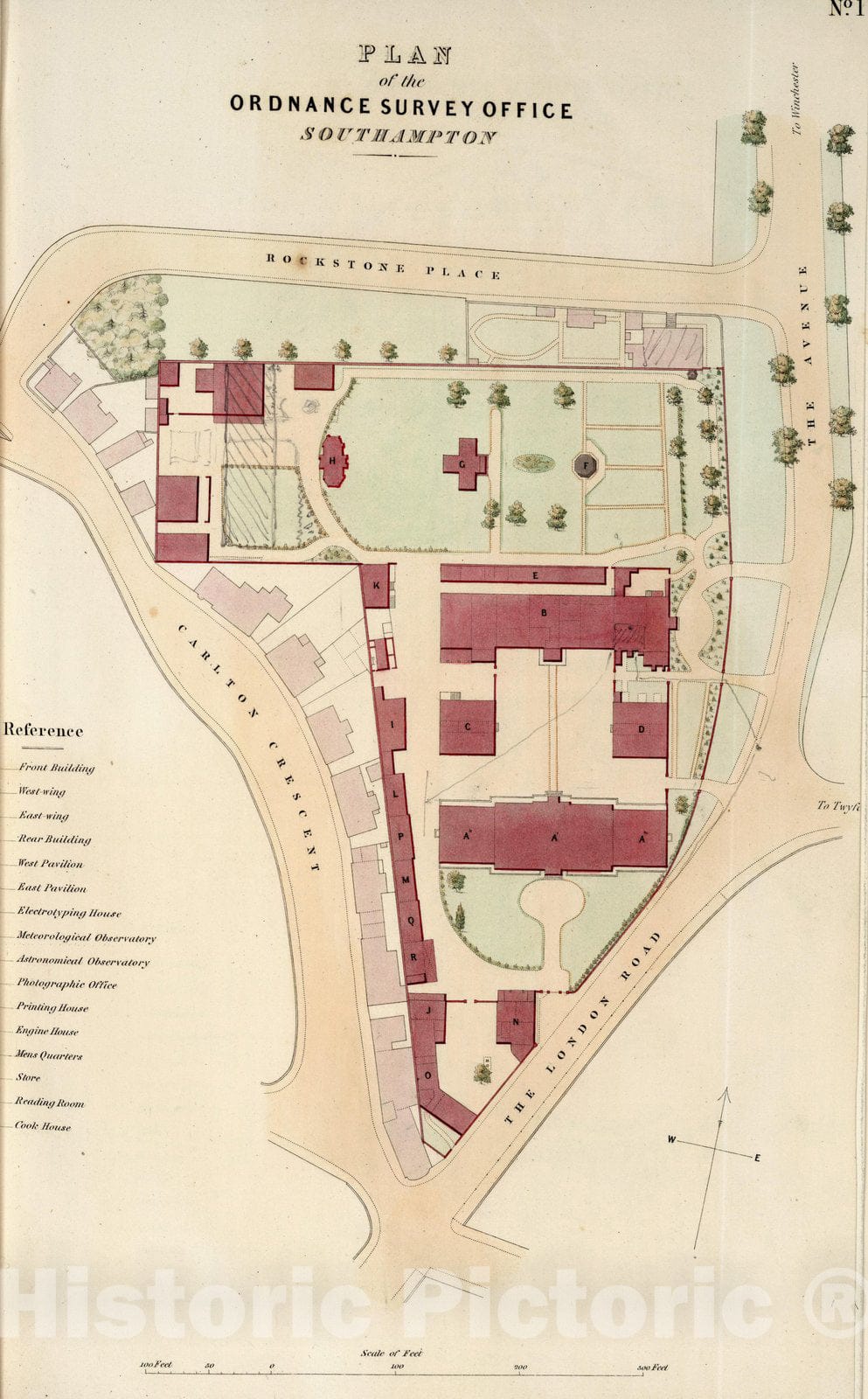 Historic Wall Map : Survey Book, Plan (colored) of the Ordnance Survey office ; Southampton 1857 - Vintage Wall Art
