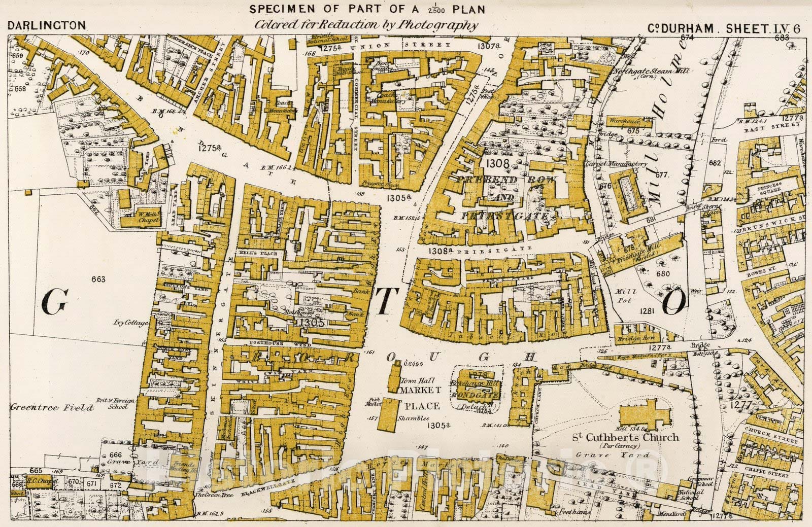 Historic Map : Survey Book, A specimen of part of a 1/2,500 plan, Darlington 1857 - Vintage Wall Art