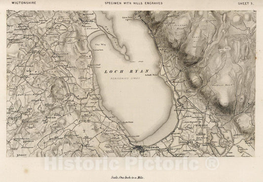 Historic Map : Survey Book, Wigtonshire : Specimen with hills engraved 1857 - Vintage Wall Art