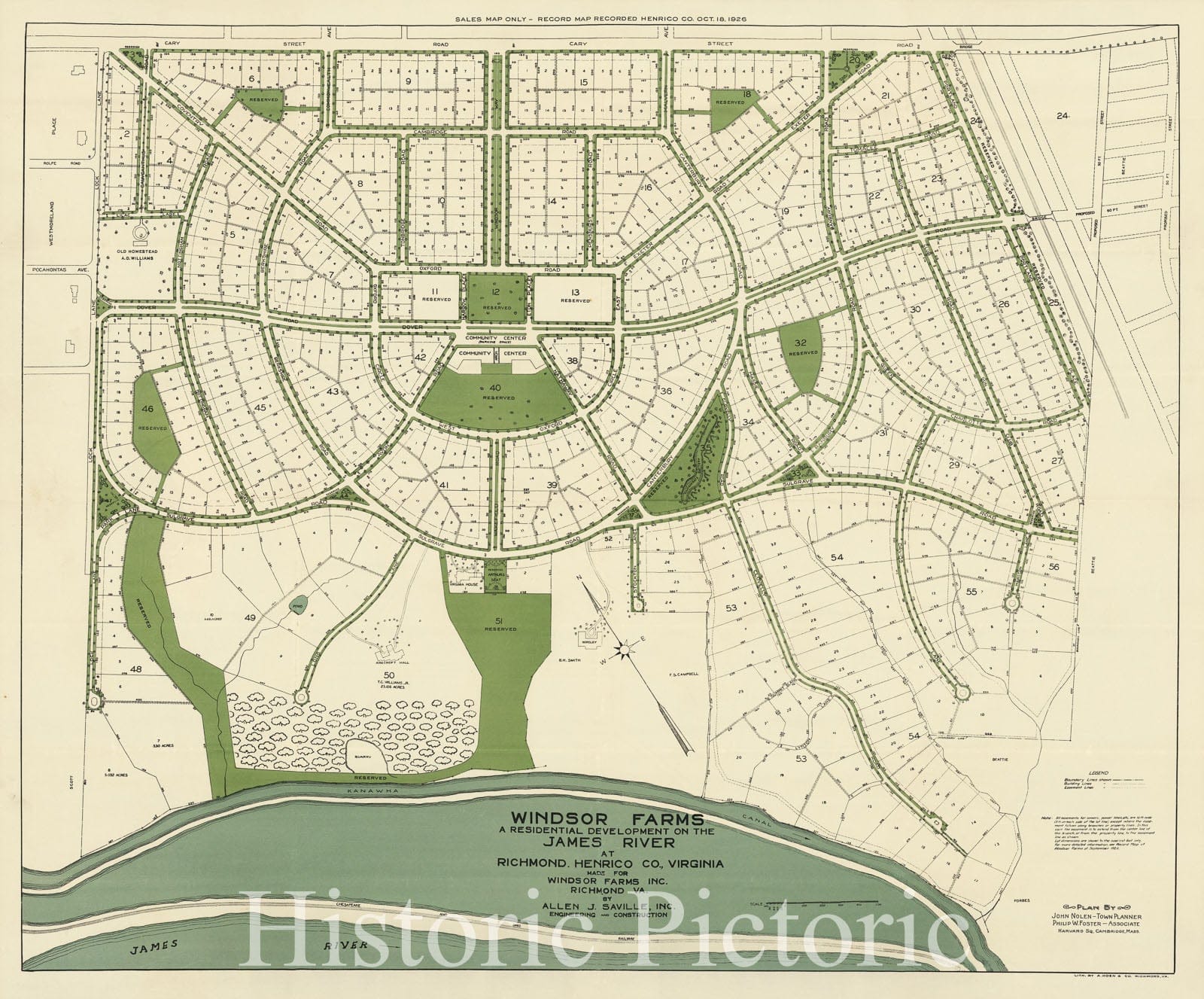 Historic Map : Windsor Farms, a residential development on the James River at Richmond 1926 - Vintage Wall Art