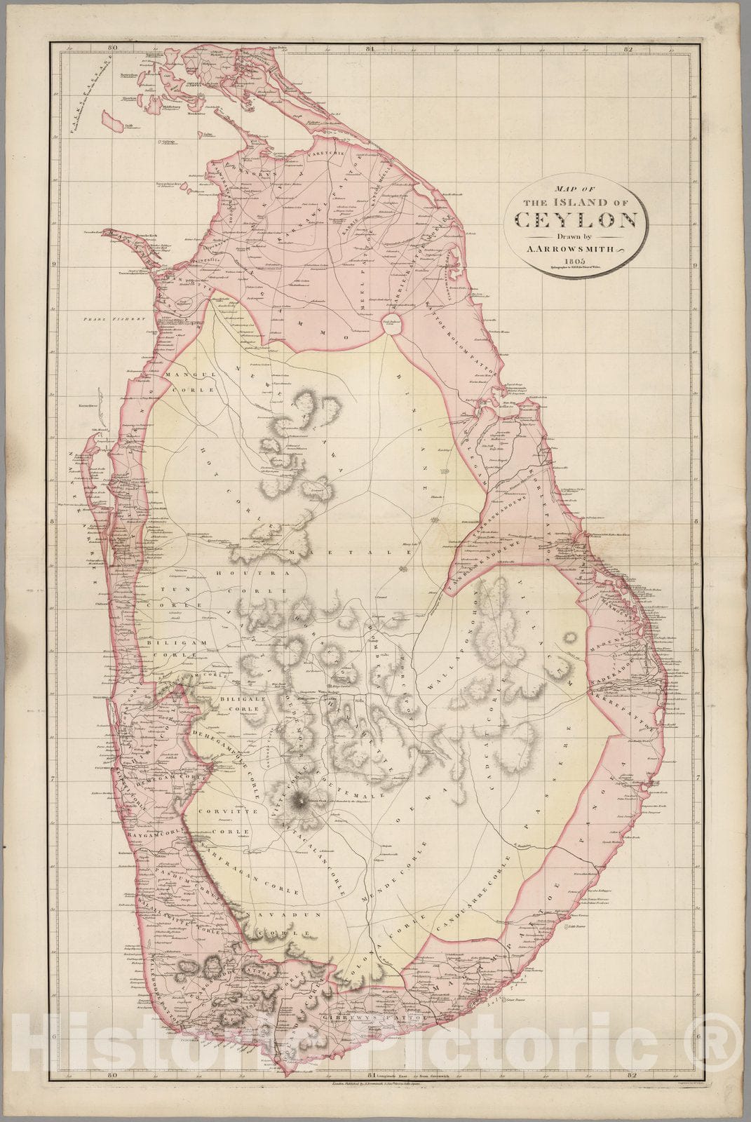 Historic Map : Map of The Island of Ceylon, 1805 - Vintage Wall Art