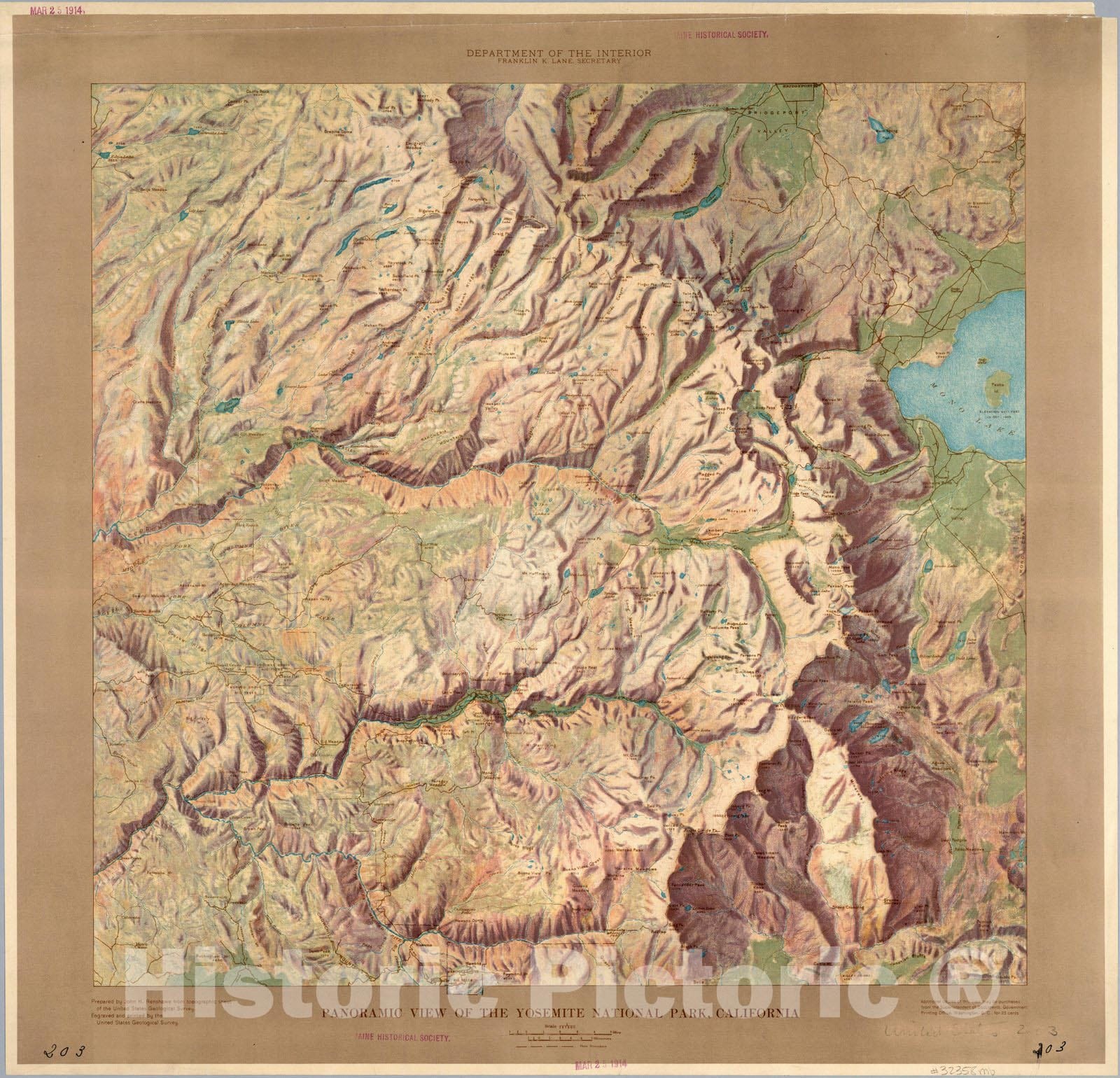 Historic Map - Panoramic View of the Yosemite National Park, California. 1914 - Vintage Wall Art