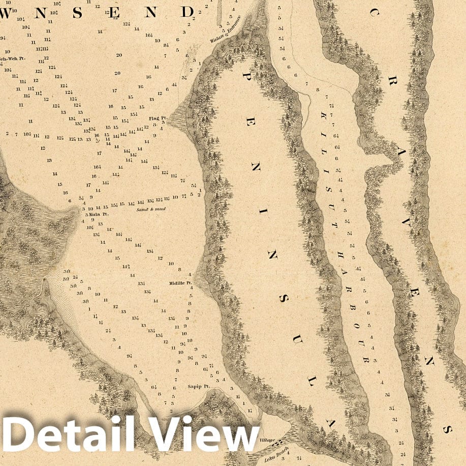 Admiralty Inlet - Nautical Chart, 1841 - Historical Map Print
