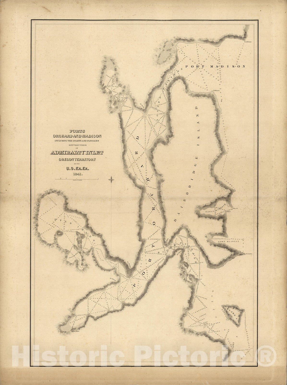 Historic Map : Admiralty Inlet, Washington. 1840 - Vintage Wall Art