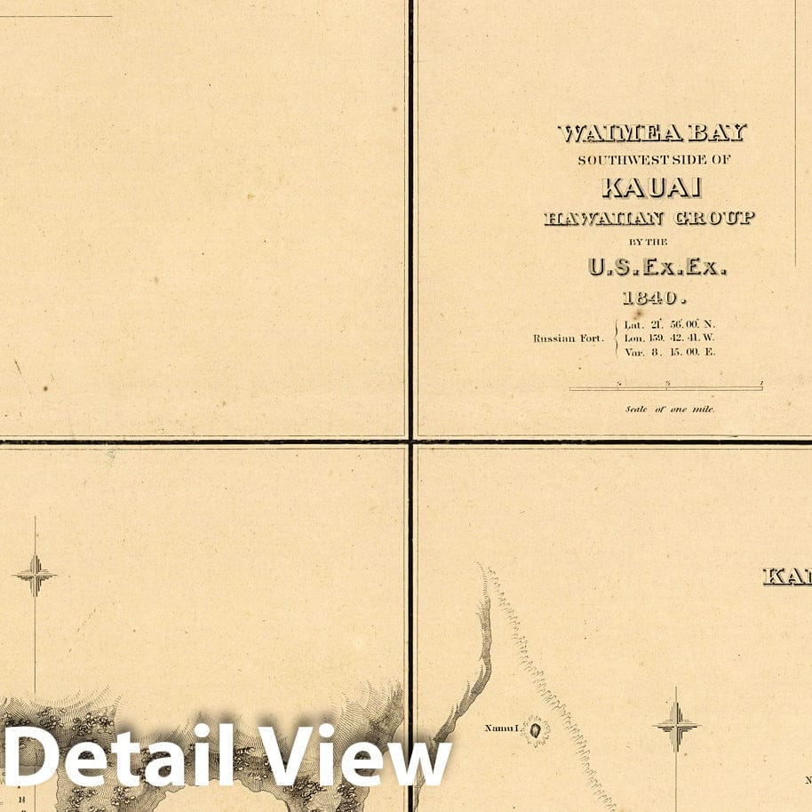 Kauai and Oahu, Hawaii - Nautical Chart, 1841