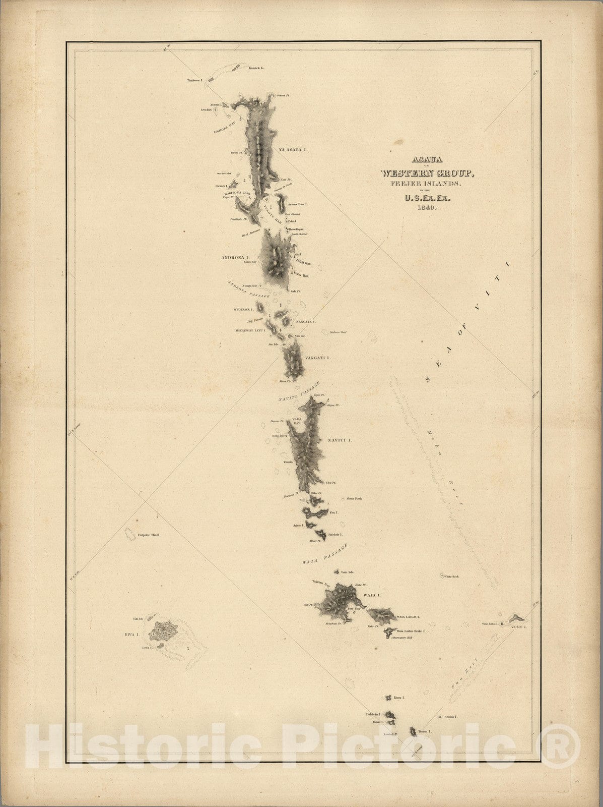 Fiji Islands, Western Group - Nautical Chart, 1841 - Historical Map Print