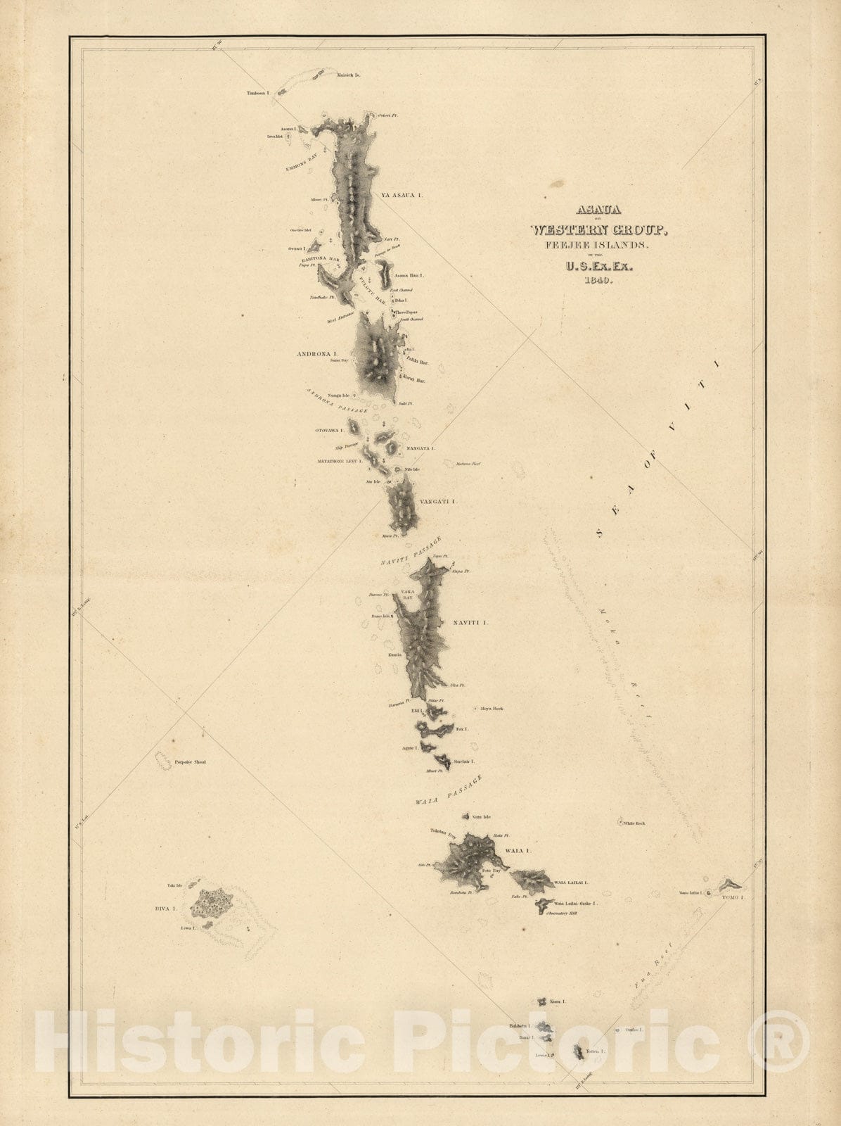 Historic Map - Asaua or Western Group, Feejee (Fiji) Islands. 1841 - Vintage Wall Art