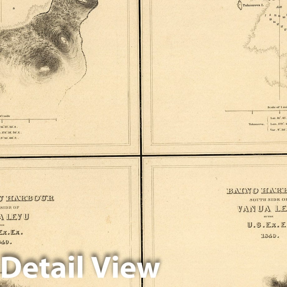 Fiji Harbors - Nautical Chart, 1841 - Historical Map Print