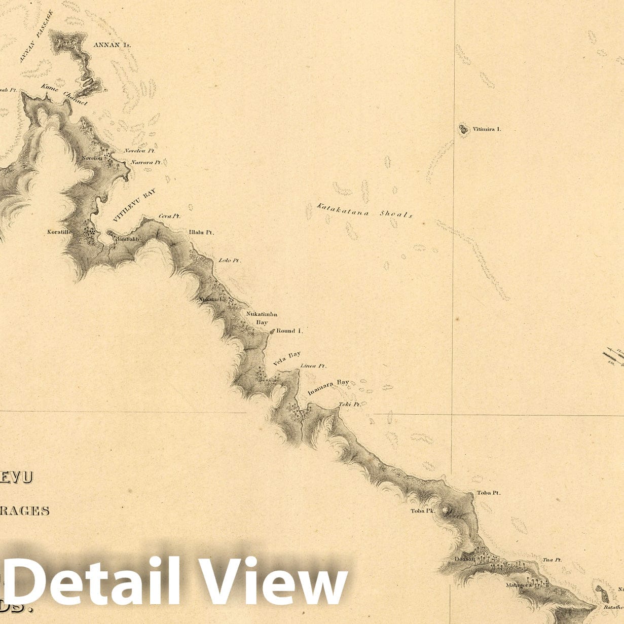 Viti Levu, Fiji - Nautical Chart, 1841 - Historical Map Print
