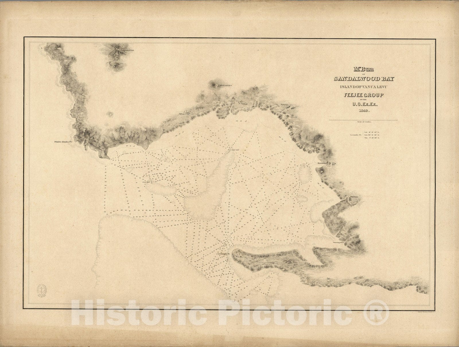 Vanua Levu, Fiji - Nautical Chart, 1841 - Historical Maritime Map Print