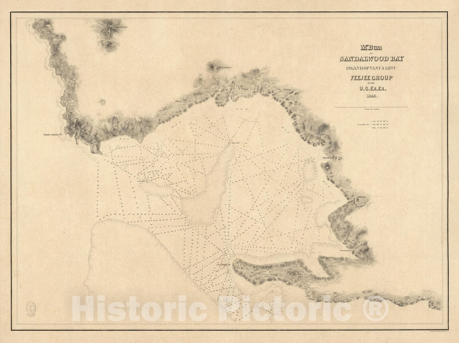 Historic Map - Chart Map, M'Bua or Sandalwood Bay (Savusavu Bay), Island of Vanua Levu, Feejee (Fiji). 1841 - Vintage Wall Art