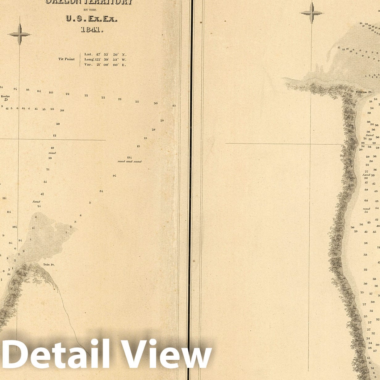 Hoods Canal, Washington - Nautical Chart, 1841 - Historical Map Print