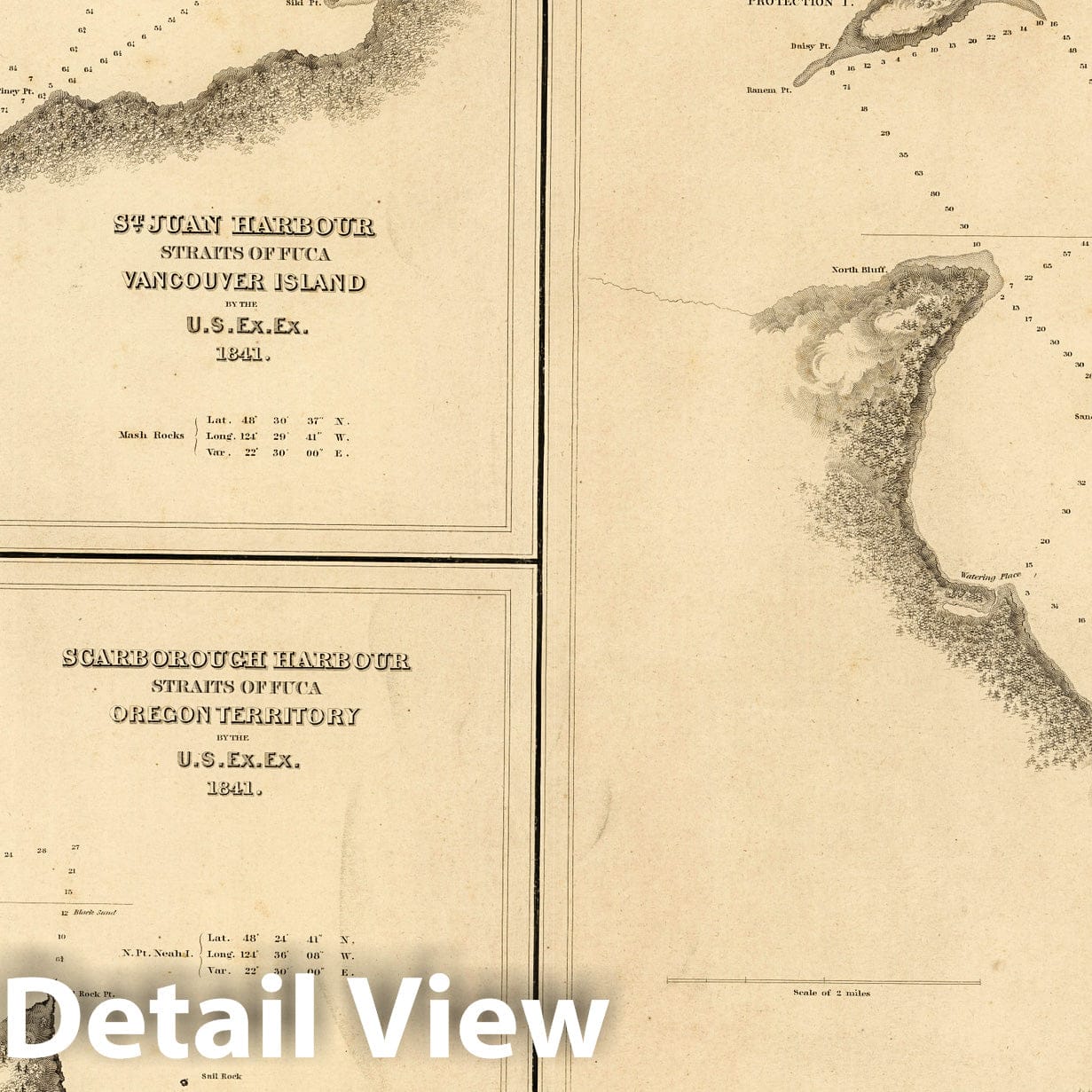 Straits of Fuca - Nautical Chart, 1841 - Historical Map Print