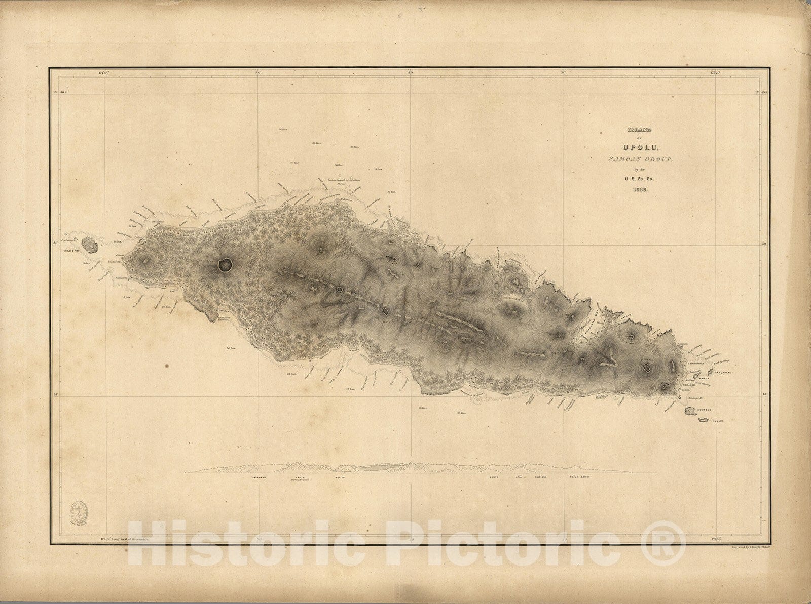 Historic Map : Island of Upolu, Samoan Group. 1839 - Vintage Wall Art