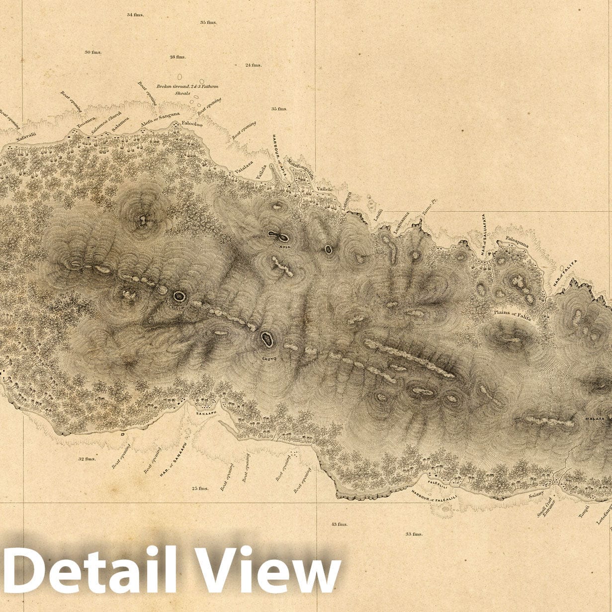 Island of Upolu, Samoa - Nautical Chart, 1839 - Historical Map Print