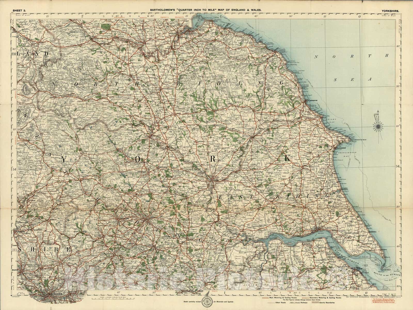 Yorkshire, England - Sheet No. 3, 1919 - Historical Map Print
