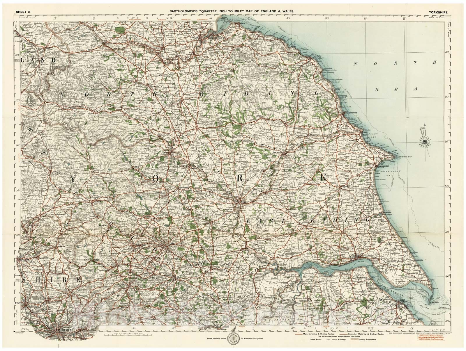 Historic Map - National Atlas Map, Sheet 3. Yorkshire. 1919 - Vintage Wall Art