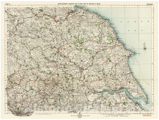 Historic Map - National Atlas Map, Sheet 3. Yorkshire. 1919 - Vintage Wall Art