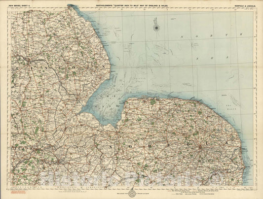Historic Map : Sheet 6. Norfolk & Lincoln. New Series. 1918 - Vintage Wall Art
