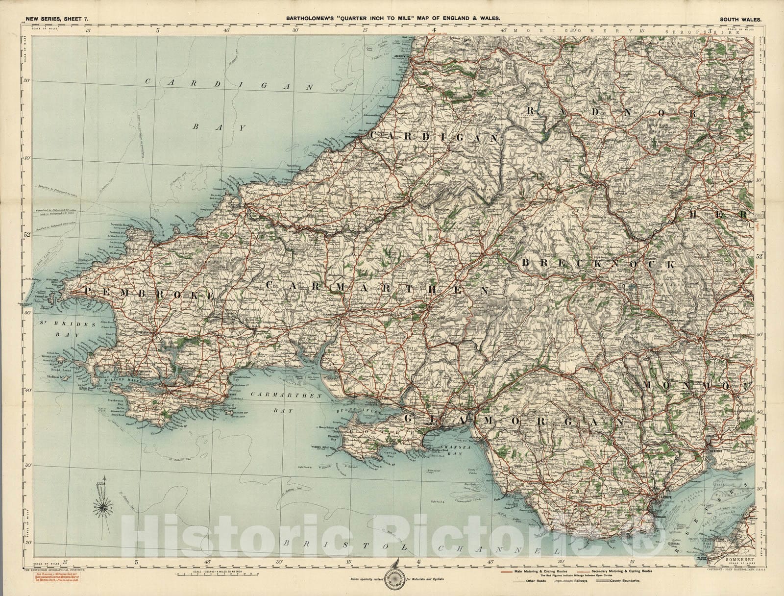 Historic Map : Sheet 7. South Wales. New Series. 1918 - Vintage Wall Art
