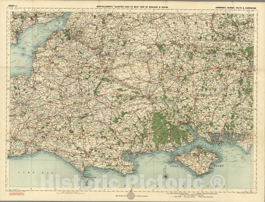 Historic Wall Map : Sheet 11. Somerst, Dorset, Wilts & Hampshire. 1919 - Vintage Wall Art