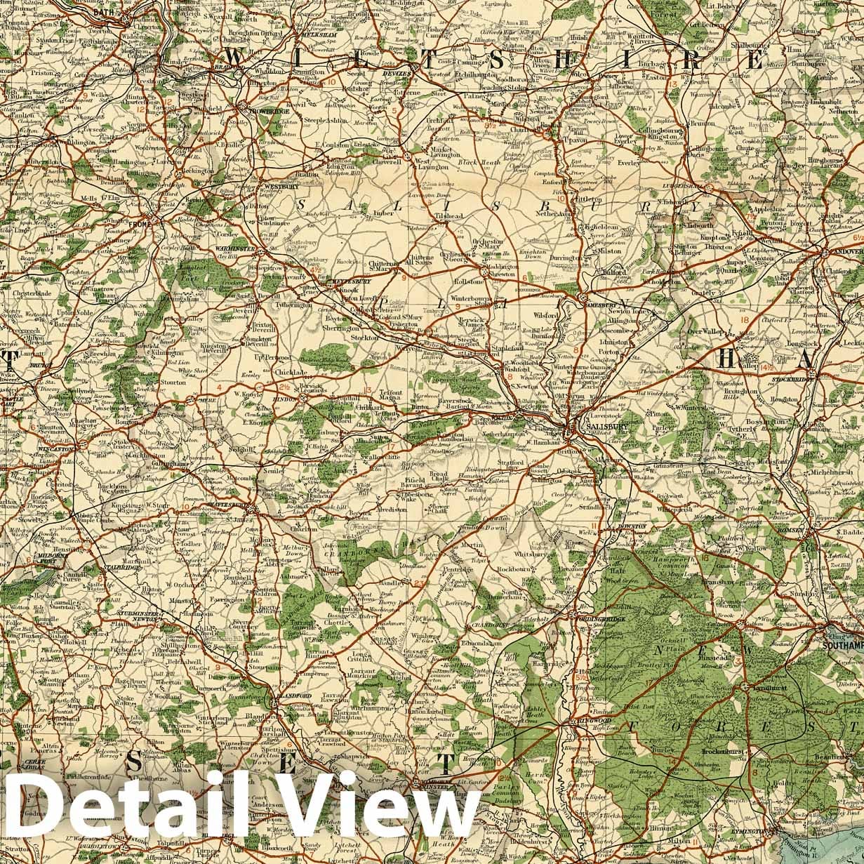 Historic Wall Map : Sheet 11. Somerst, Dorset, Wilts & Hampshire. 1919 - Vintage Wall Art