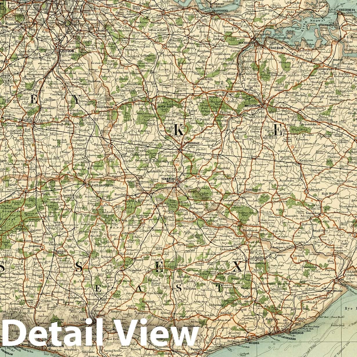 Historic Map : Sheet 12. Surrey, Sussex & Kent. 1919 - Vintage Wall Art