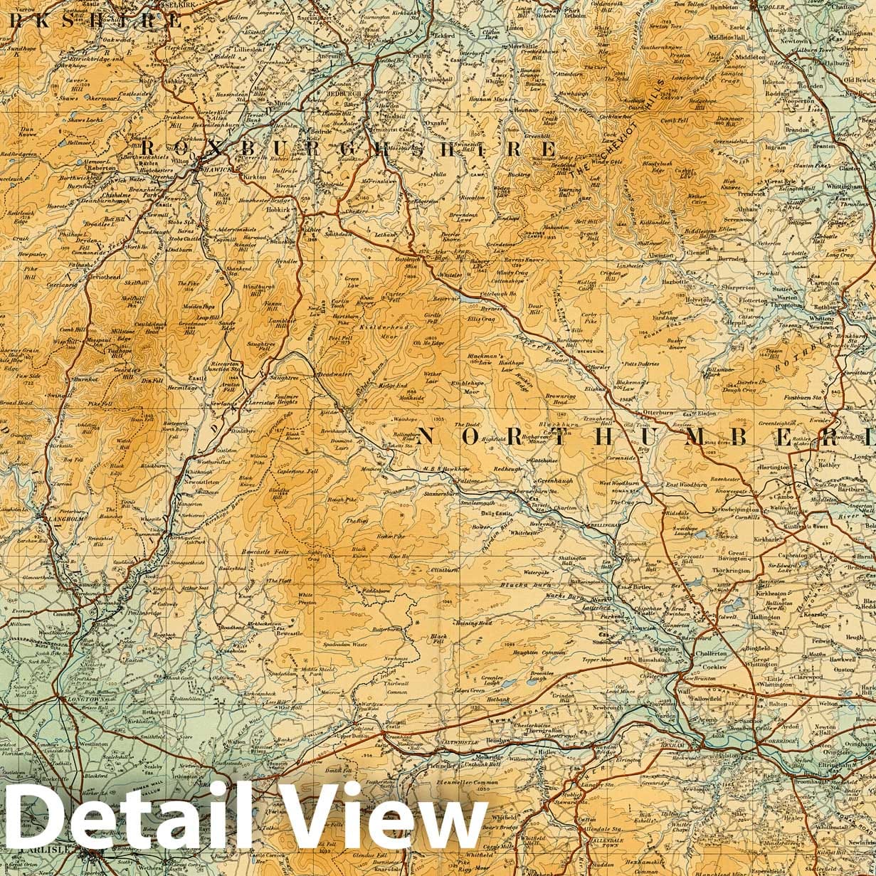 The Border, England and Scotland - Survey Map, 1921 - Ordnance Survey Historical Map Print