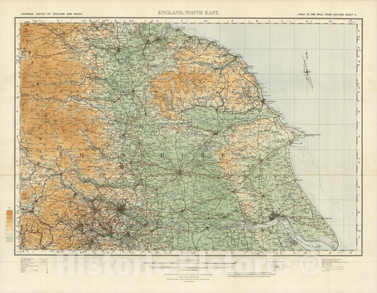 Historic Map : Sheet 3. England North East. 1924 - Vintage Wall Art