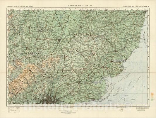 Historic Map : Sheet 9. Eastern Counties (S). 1921 - Vintage Wall Art