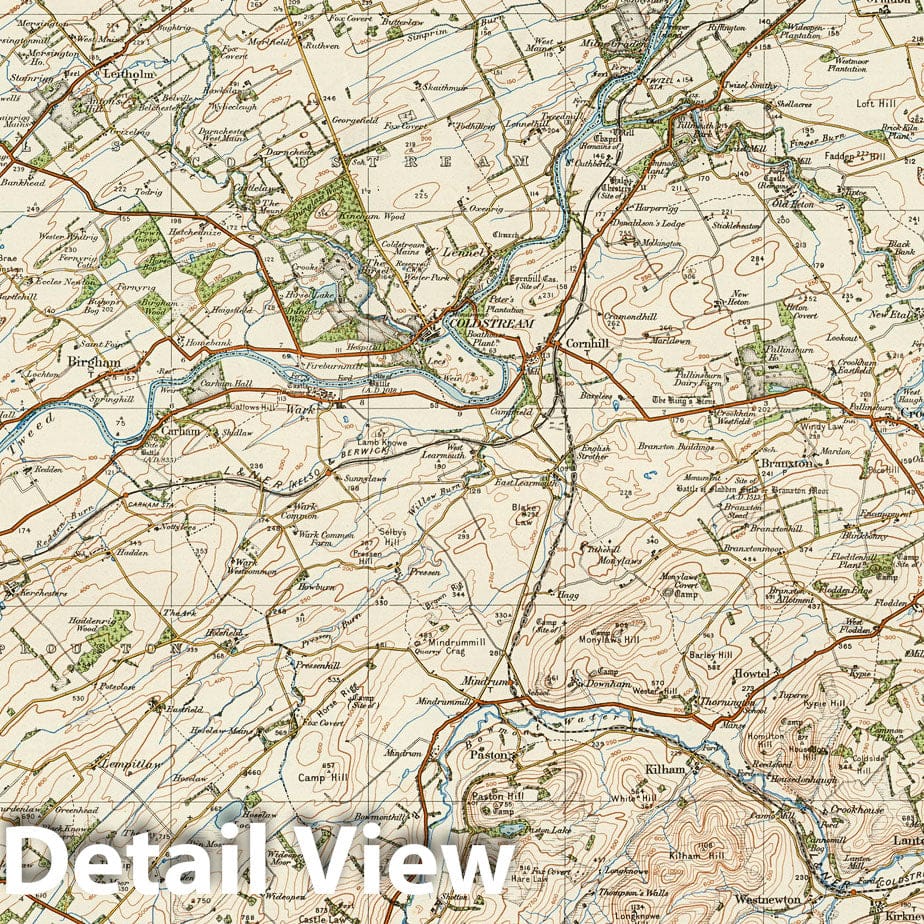 River Tweed, England and Wales - Survey Map, 1923 - Historical Map Print