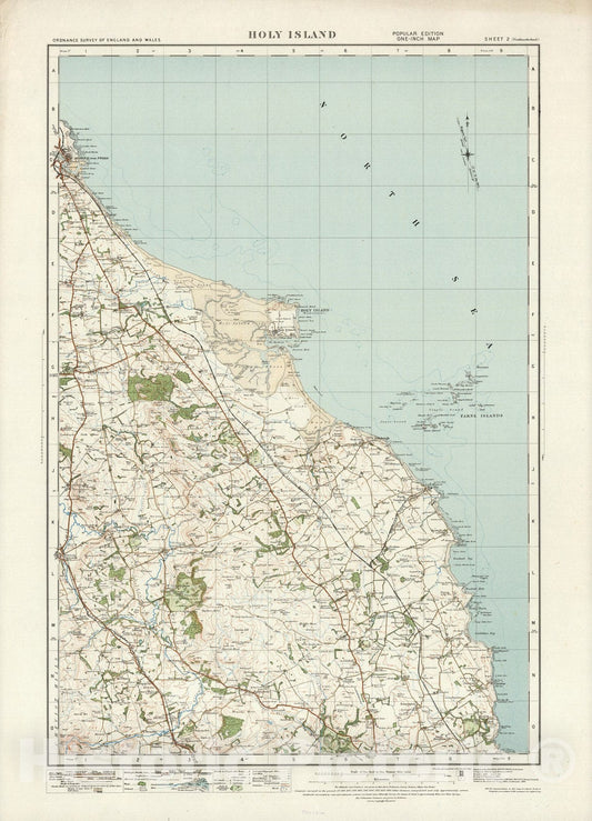 Historic Map : Sheet 2. Holy Island. 1922 - Vintage Wall Art