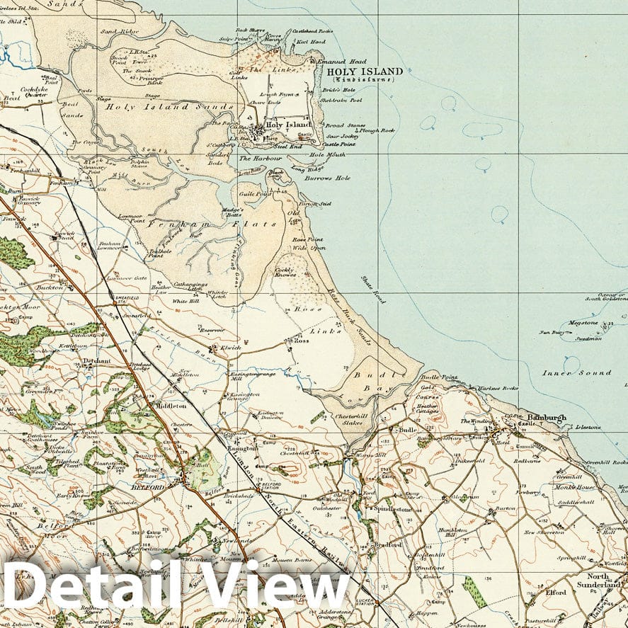 Holy Island, England and Wales - Survey Map, 1922 - Ordnance Survey Print