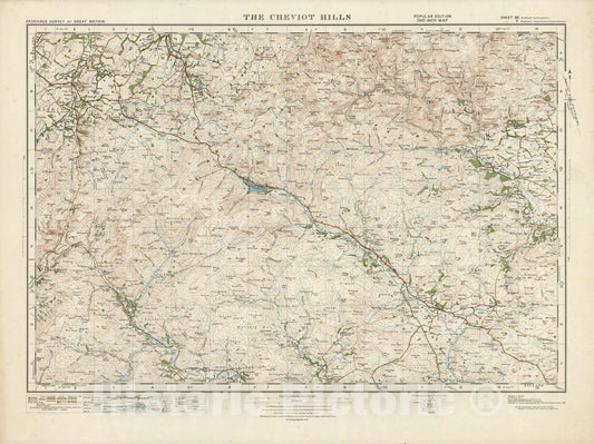 Historic Wall Map : Sheet 3. The Cheviot Hills. 1922 - Vintage Wall Art