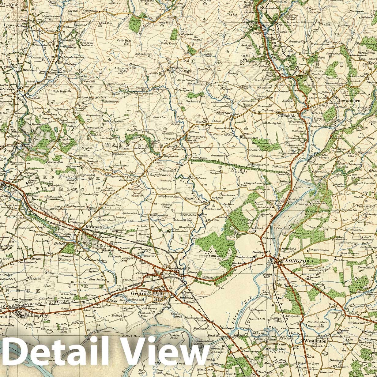 Solway Firth and River Esk, England and Wales - 1922 Survey Map Print
