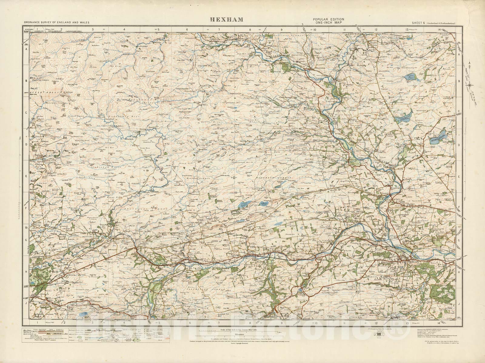 Historic Map : Sheet 6. Hexham. 1921 - Vintage Wall Art