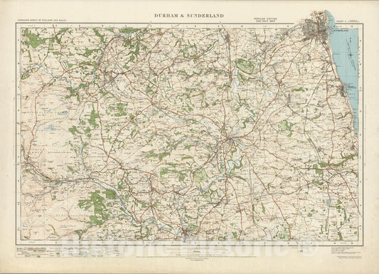 Historic Map : Sheet 11. Durham & Sunderland. 1922 - Vintage Wall Art