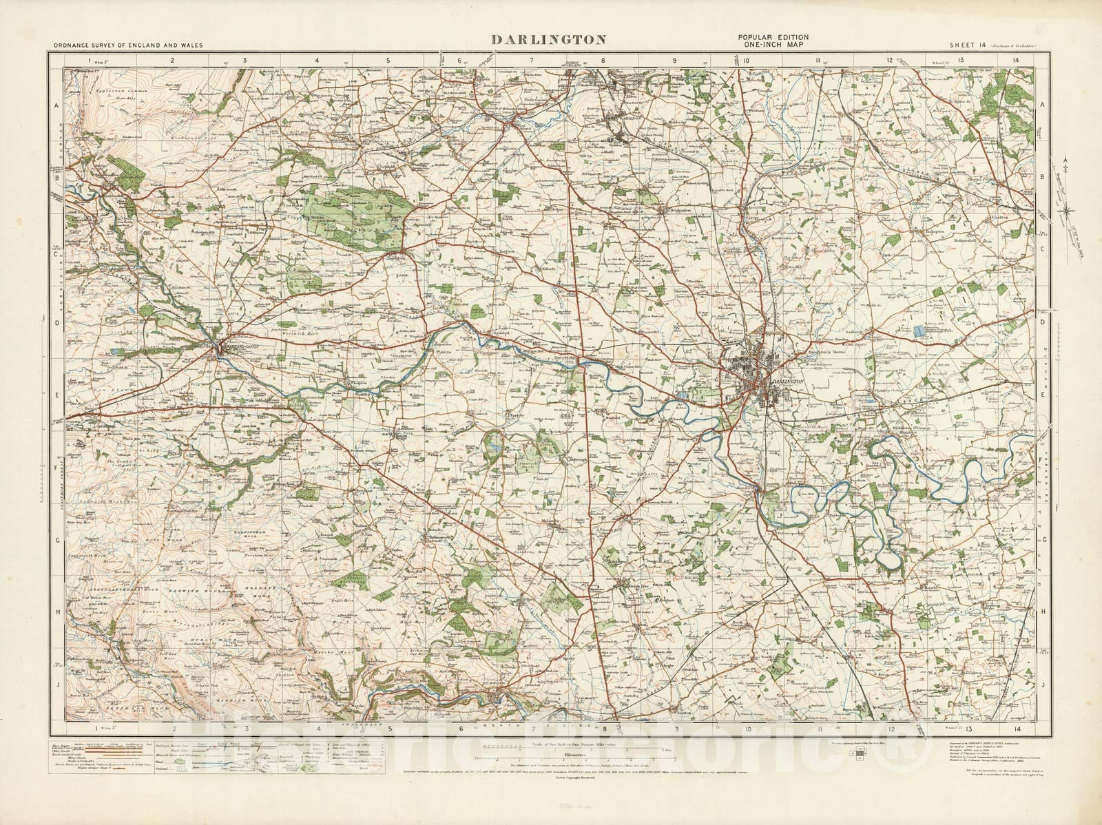 Historic Map : Sheet 14. Darlington. 1922 - Vintage Wall Art