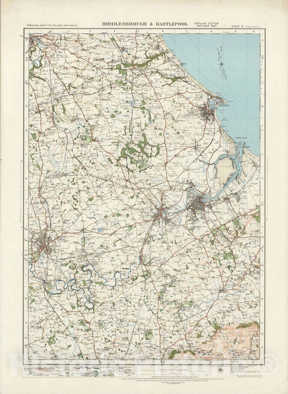 Middlesbrough and Hartlepool, England - 1922 Ordnance Survey Topographic Map