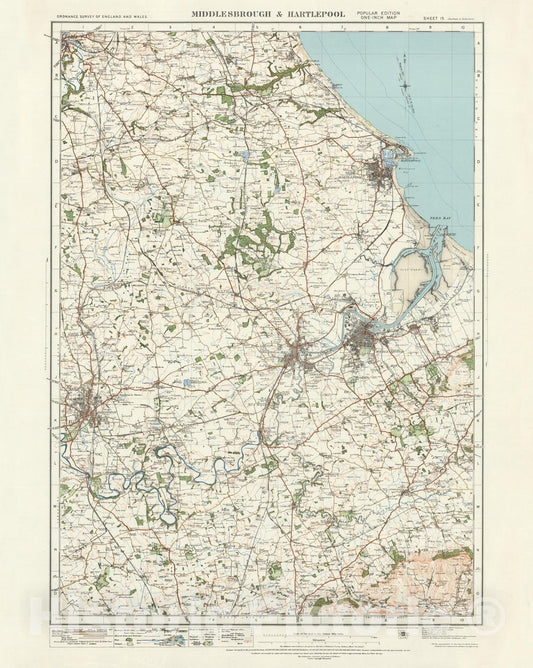 Historic Map : Sheet 15. Middlesbrough & Hartlepool. 1922 - Vintage Wall Art