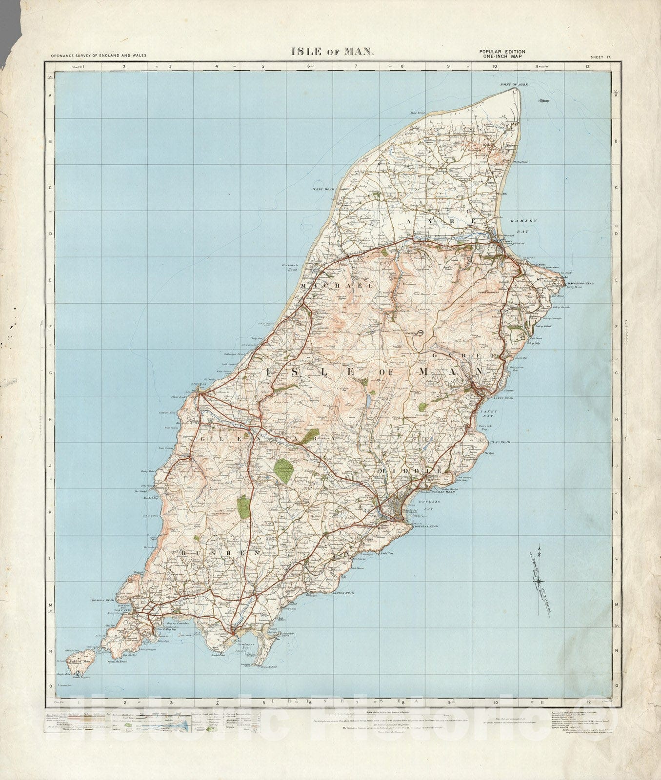 Historic Map : Sheet 17. Isle of Man. 1922 - Vintage Wall Art