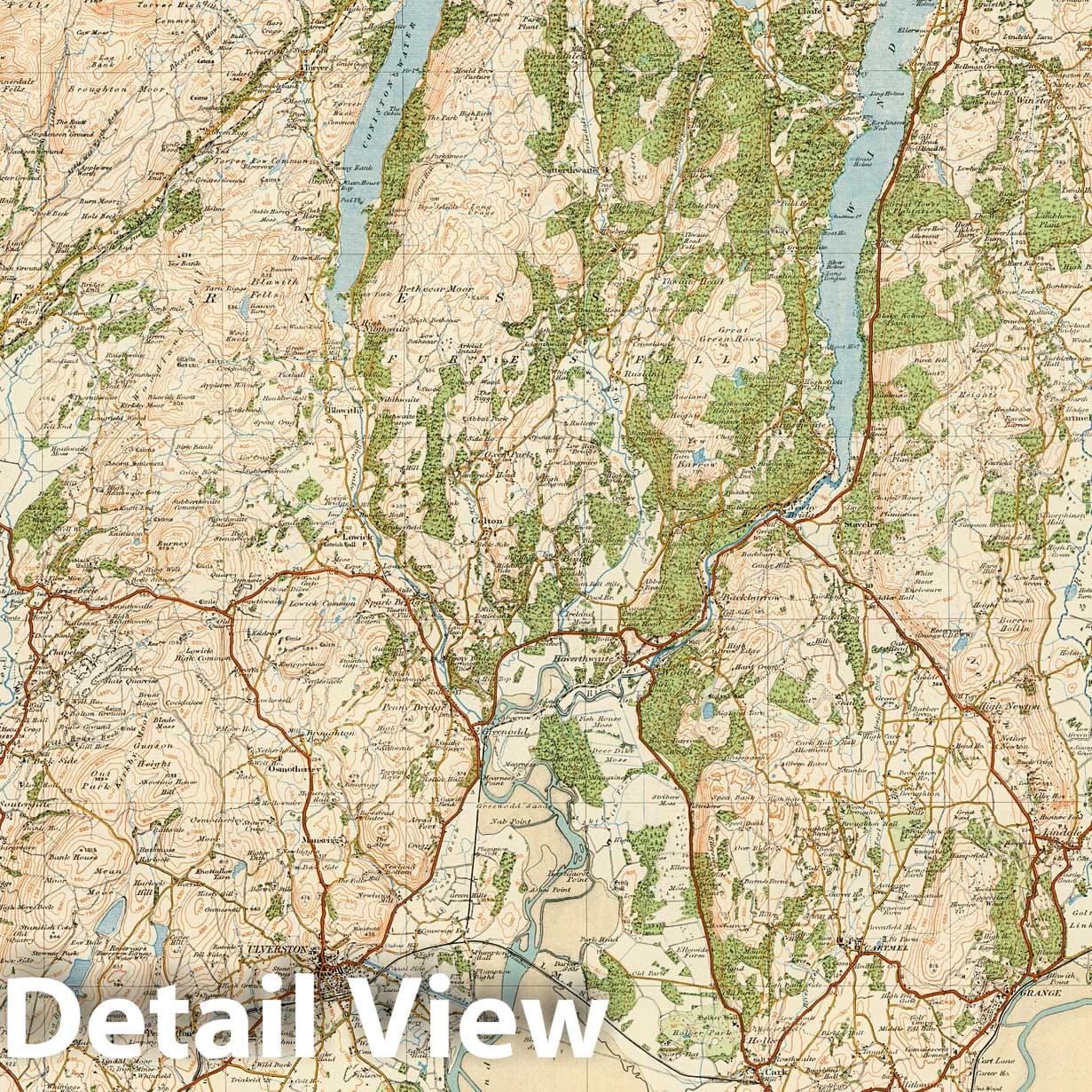Windermere and Ulverston, England - Survey Map, 1921 - Historical Map Print