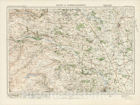 Historic Map : Sheet 21. Ripon & Northallerton. 1921 - Vintage Wall Art
