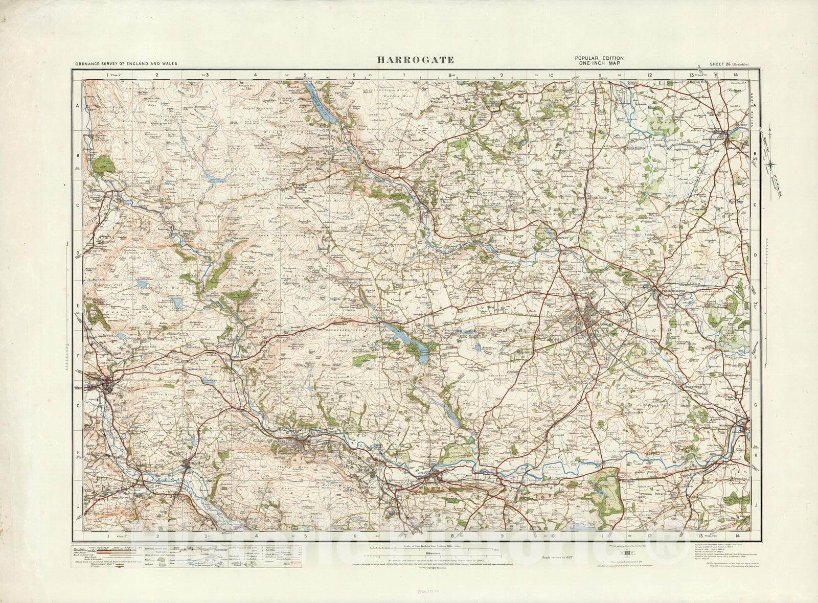 Historic Map : Sheet 26. Harrogate. 1921 - Vintage Wall Art