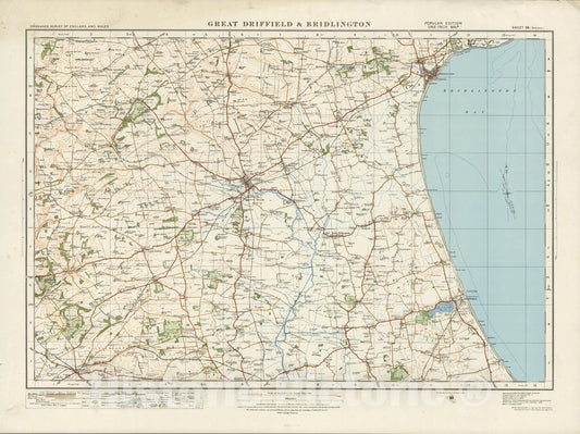 Historic Map : Sheet 28. Great Driffield & Bridlington. 1920 - Vintage Wall Art